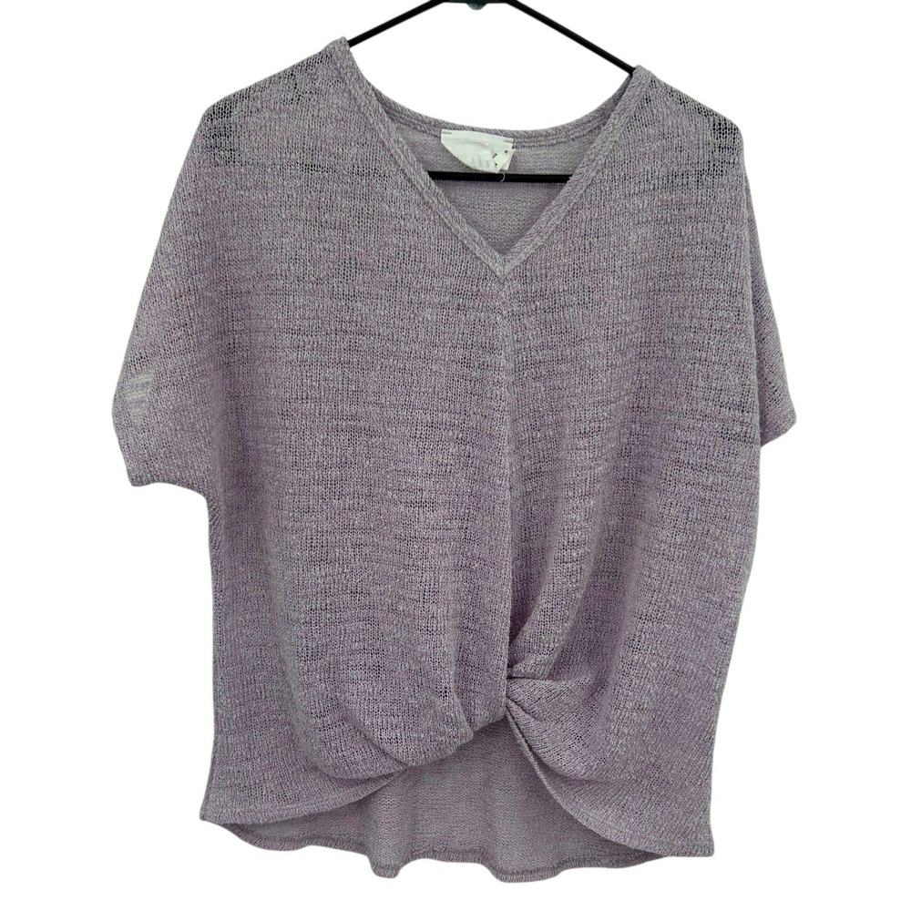Open Knit Twist Front Sweater Top M Fairy Purple Soft Romantic Layering
